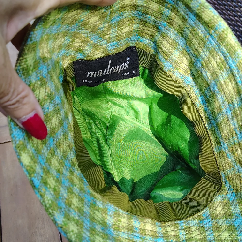 MADCAPS NEW YORK PARIS VINTAGE PLAID WOOL LADIES BUCKET HAT CAP BOHO